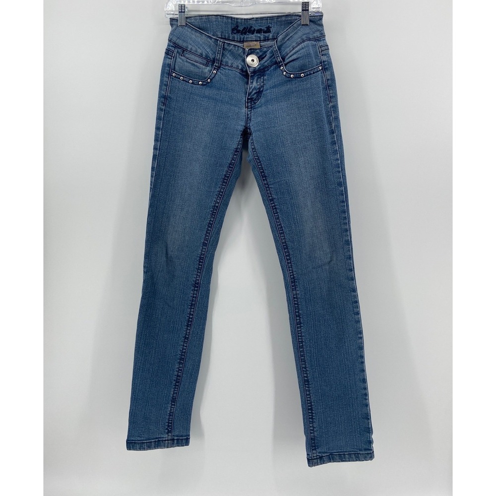 Bubblegum USA Vintage Low Rise Studded Skinny Jeans Medium Wash Blue Size 7/8